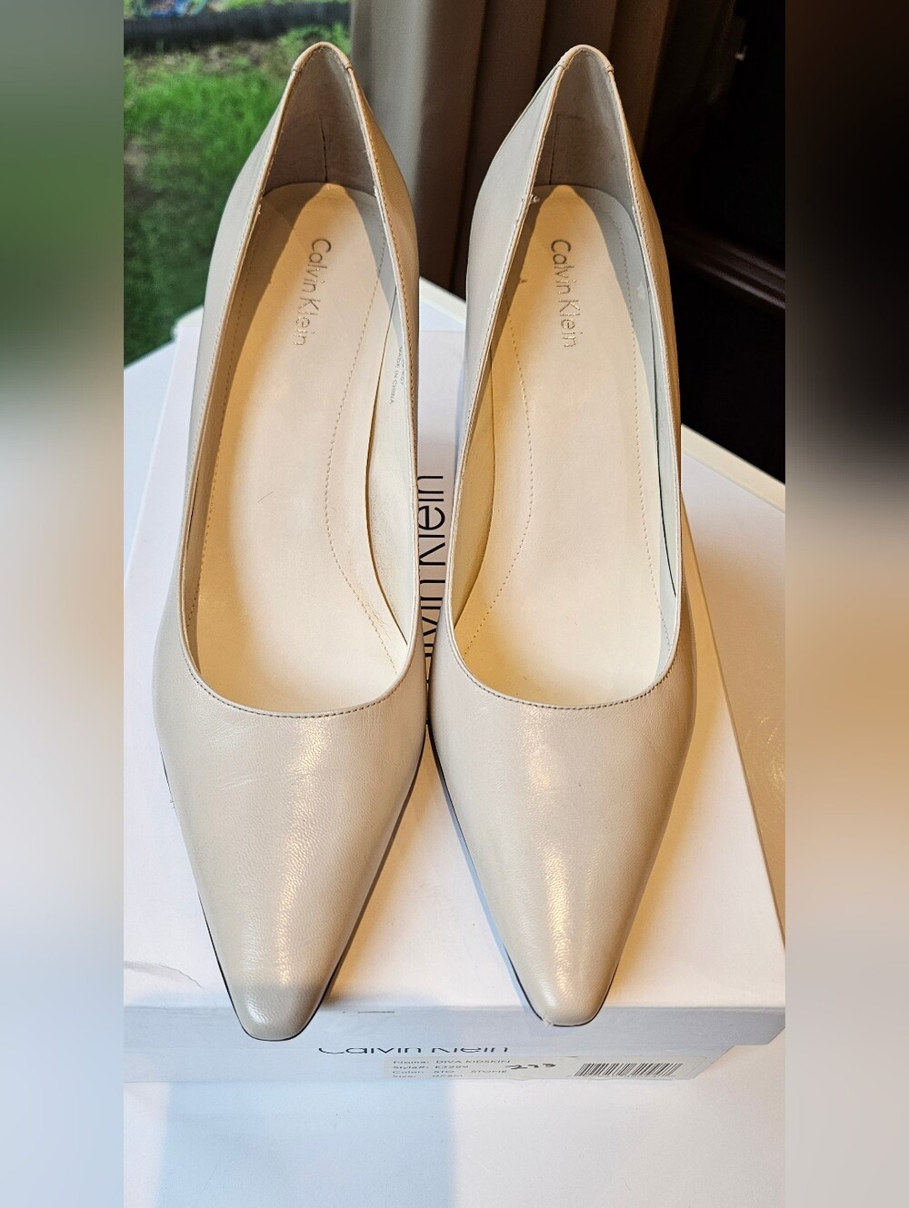 Calvin Klein “Diva” Kidskin Leather Heels - Stone